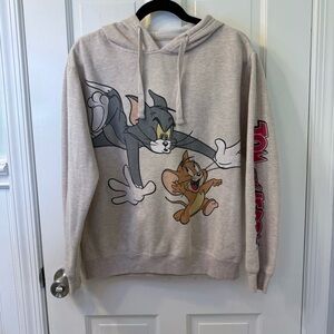 Grey Hoodie with Tom and Jerry Graphic and Detail on the arm